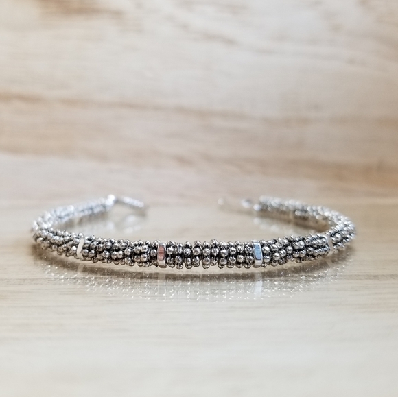 Ladies Beaded Silver Toggle Bracelet - Picture 8 of 12